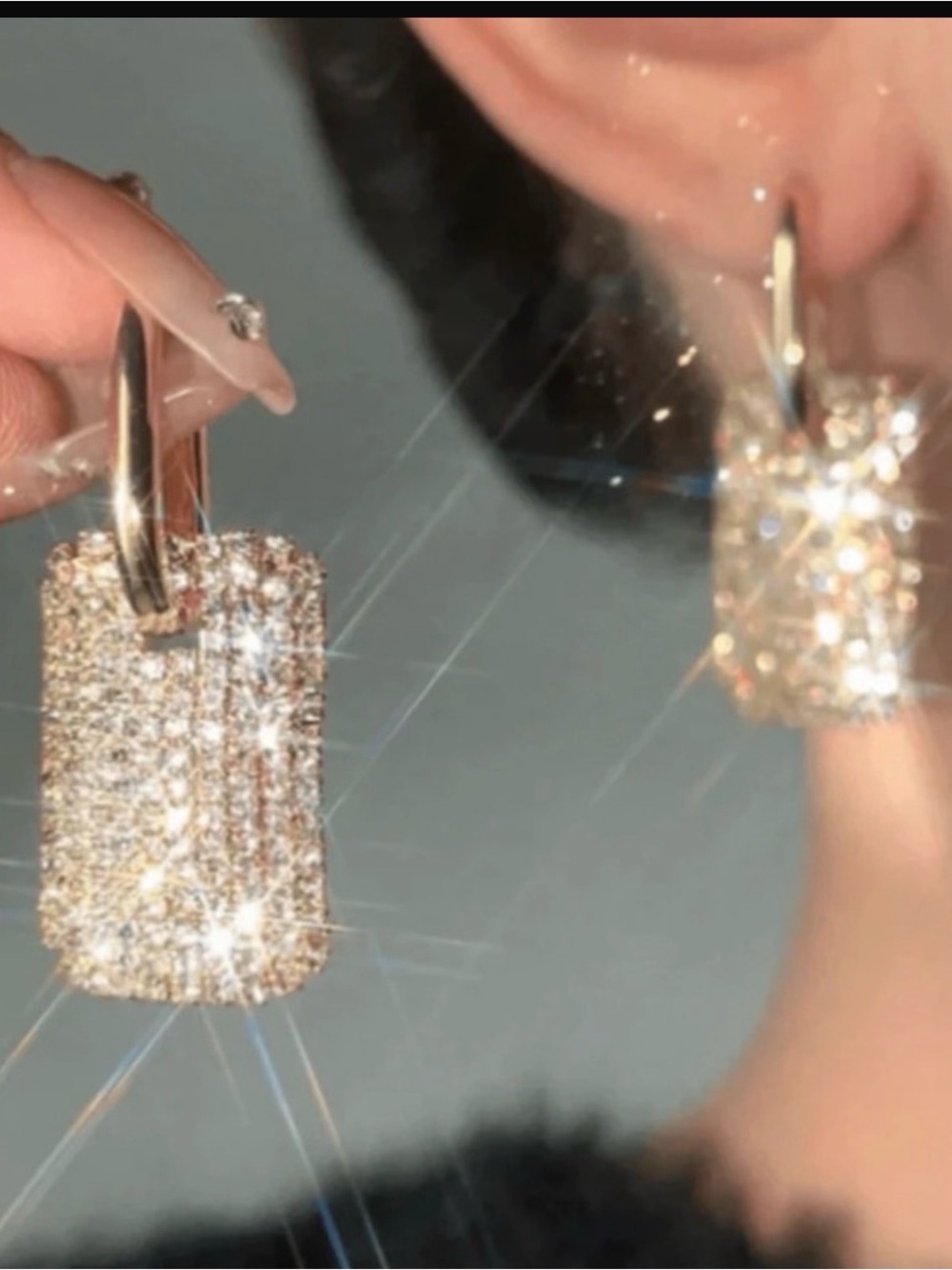 Pavé Crystal Rectangular Drop Earrings - Gold